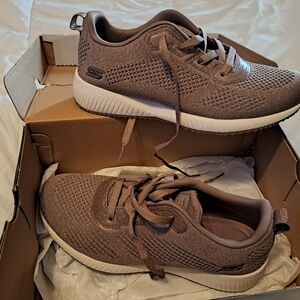 SKECHERS BOBS SPARKLE KNIT LACE UP SNEAKERS